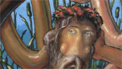Old man with beard and flowers in his hair (Europe)
