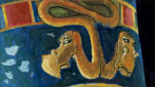 The snakes, giraffes on the helmet
