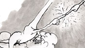The creation of Adam by showing finger