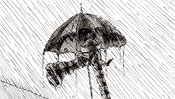 Jean Paul Sartre with umbrella