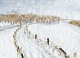 : Winter landscape with water colors