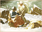 : Matthew gets the Gospel by an angel (after Poussin)