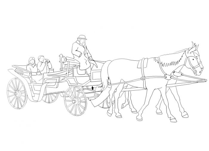 Coloring picture horse carriage
