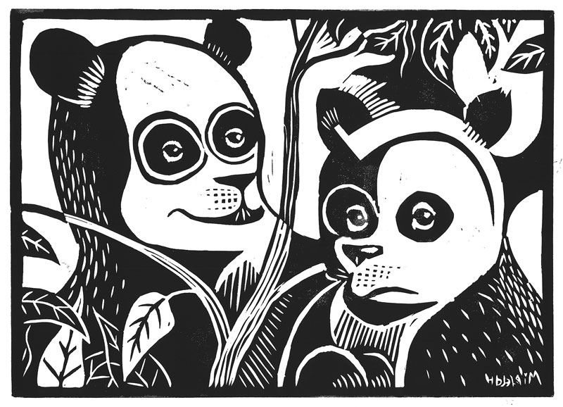 Linocut Panda Bear