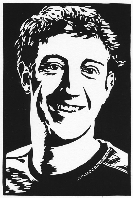 Mark Zuckerberg (linocut)