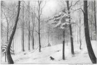 : Drawing winter landscape forest