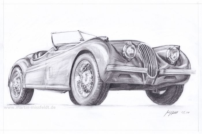 Jaguar XK 120 pencil drawing