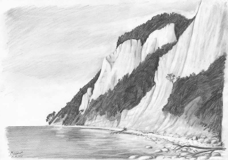 Pencil drawing: Chalk cliffs on the coast of Ruegen