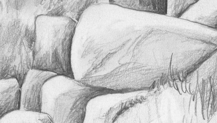 Pencil drawing of a landscape with megalithic grave (Detail 1)