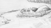 Pencil drawing of a landscape with megalithic grave (Detail 2)