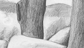 Pencil drawing of a landscape with megalithic grave (Detail 3)