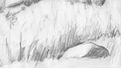 Pencil drawing of a landscape with megalithic grave (Detail 4)