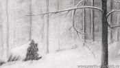 Pencil drawing snow landscape: snowy forest (Detail 3)
