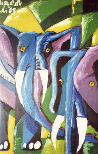 Abstract Oilpainting of two Elephants