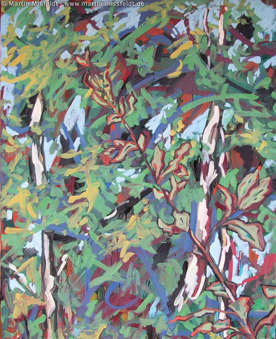 painting: birch and leaves