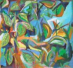 : Abstract painting with leaves
