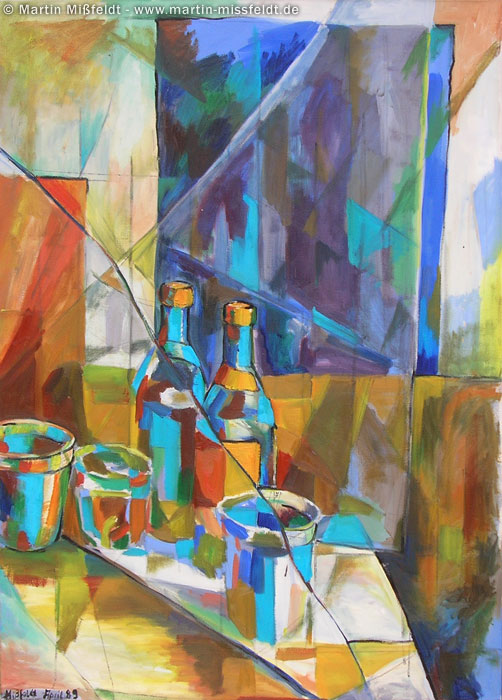 Oilpainting still-life with bottles