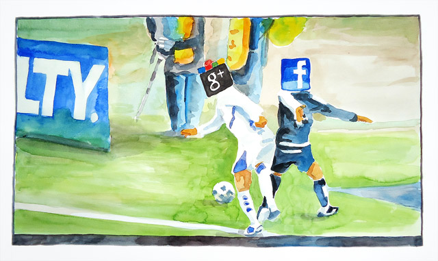 Watercolor Google vs. facebook