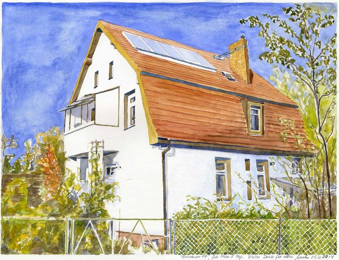Watercolor painting Our house (Panketal near Berlin)