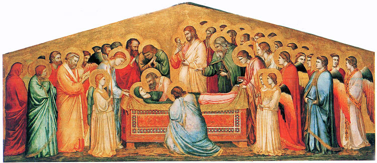 Tempera (and gold leaf) on wood: Death of Mary by Giotto di Bondone