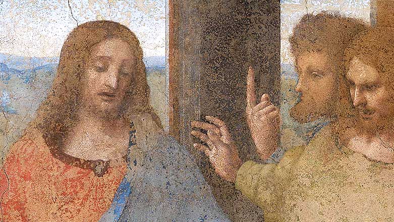 Poorly preserved oil painting: Jesus with Thomas and Jacobus